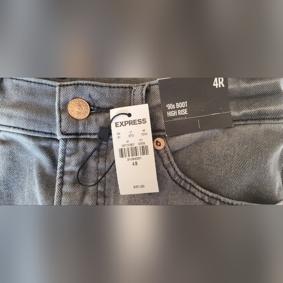 Express NWT $80 Women's Light Gray 90's Boot High Rise Torn Edge Denim Jeans 4R - Picture 10 of 13